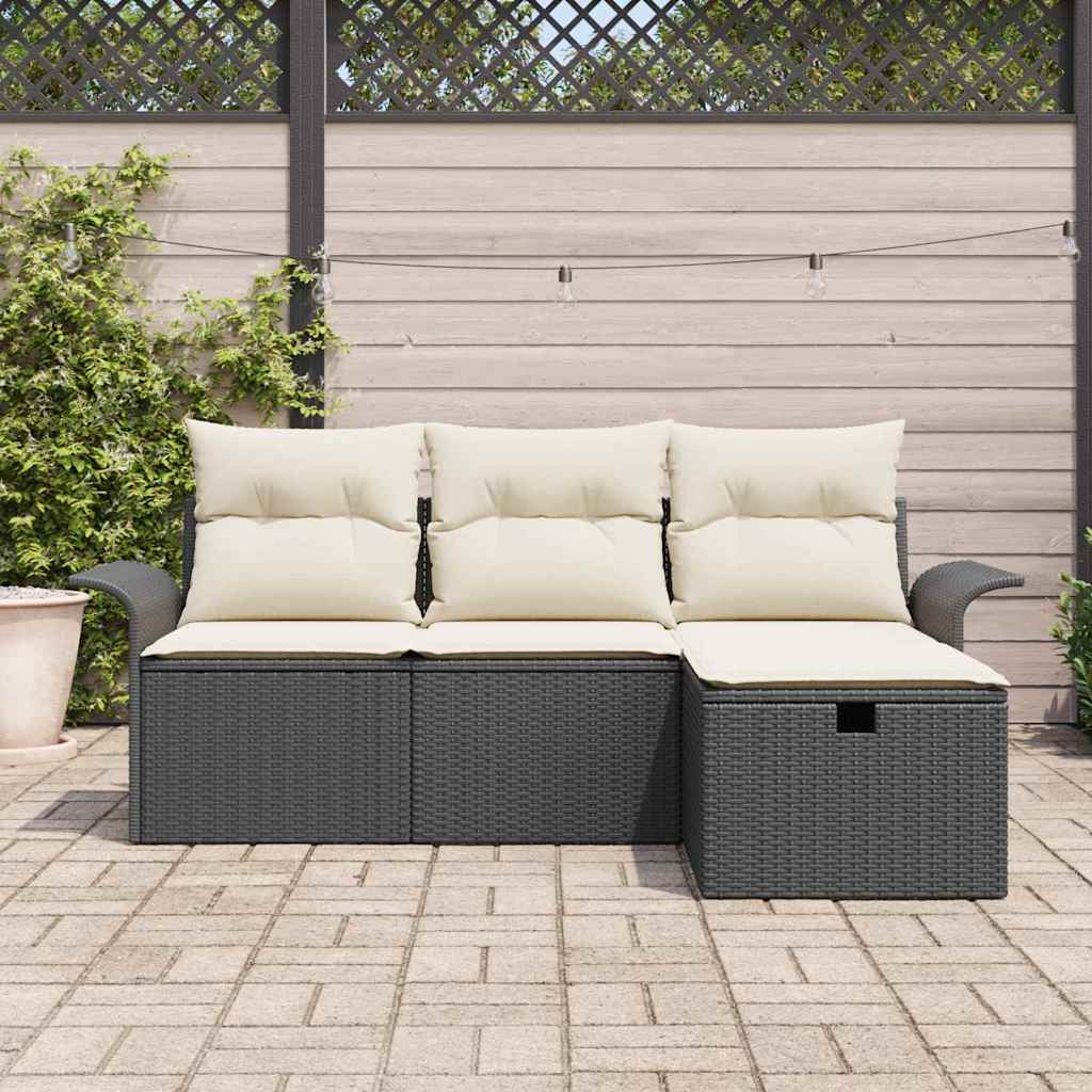 Garten-Sofa-Set mit Kissen 4 pcs Schwarz Poly Rattan